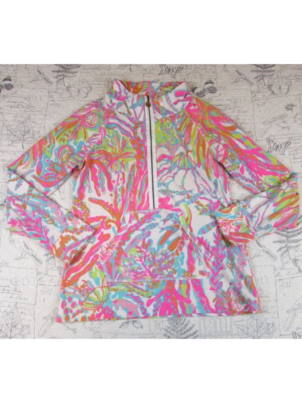 Lilly Pulitzer Vibrant  Skipper Popover Scuba to Cuba Print soft stretch womens